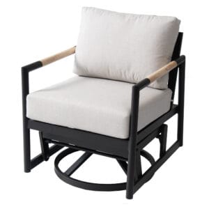 Eden Swivel Gilde Club Chair with Teak Armrest, Aluminum Frame, and Sunbrella Fabric Cushion - Life Outside