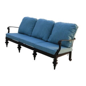Cambridge Collection Cambridge Cast Aluminum 3-person Sofa with Ring-turned Bobbin Leg Accents and Sunbrella Cushions - Life Outside