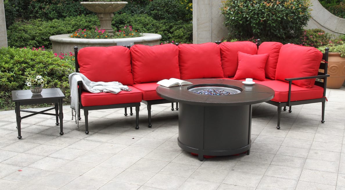 Home Page Living Jasper Luxury7-Piece Secational Group with Aluminum Frame, Premium Sunbrella Cushions, and Fire Pit Table -Life Outside