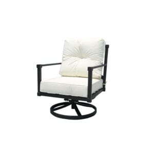 Kinston Collection Kinston Swivel Rock Club Chair featuring Sculptural Node Details, Aluminum Frame with Sunbrella Fabric Cushion - Life Outside