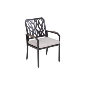 Milano Collection Milano Dining Chair with Branch-Like Backrest and FSC-Certified Wood Armrest Accents, Aluminum Frame and Sunbrella Frabric Cushion - Life Outside