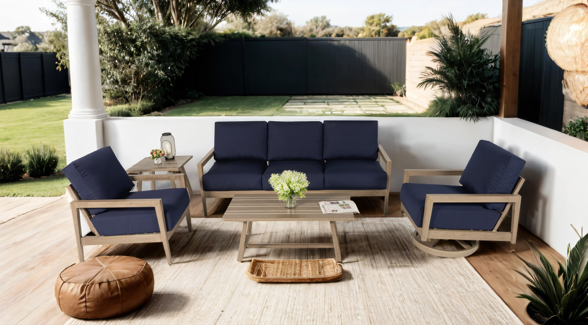 Mason 5-piece conversation set with hand-brushed aluminum frame and Sunbrella Fabric Cushion - Life Outside