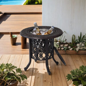 Universal Accessory: Hand Painted Cast Aluminum Ice Bucket Side Table with 304 Stainless Steel Bucket